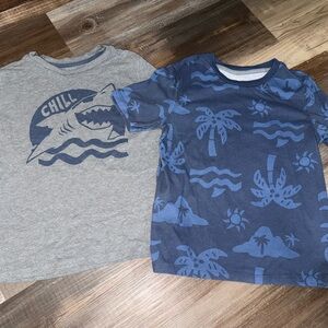 Kids Graphic Shark and Island Tees - Gray and Blue